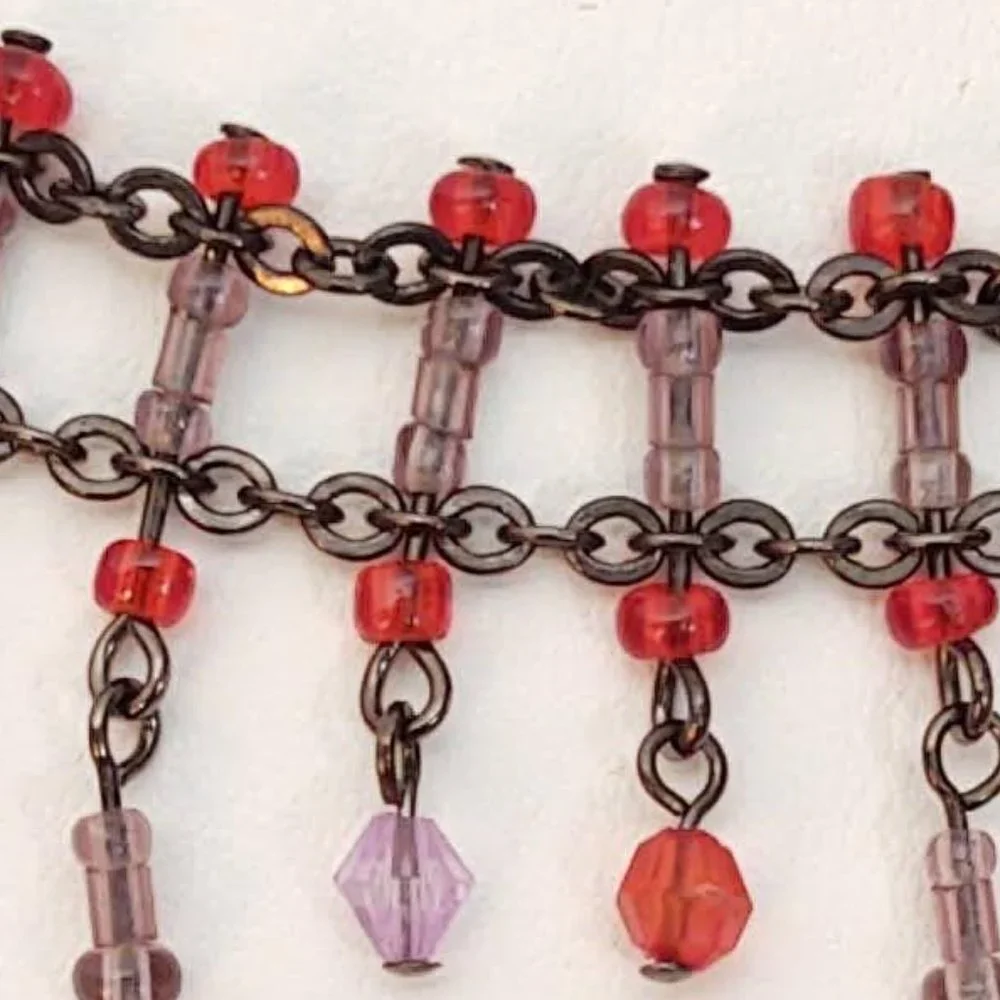 Orange and lavender beaded choker necklace