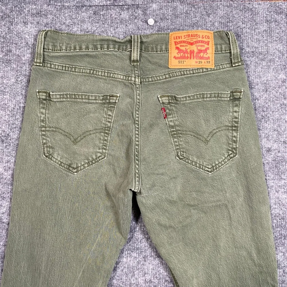 Levis 511 Slim Fit Jeans Mens 29x32 (Meas 28x30) Olive Green Denim 04511-5194‎