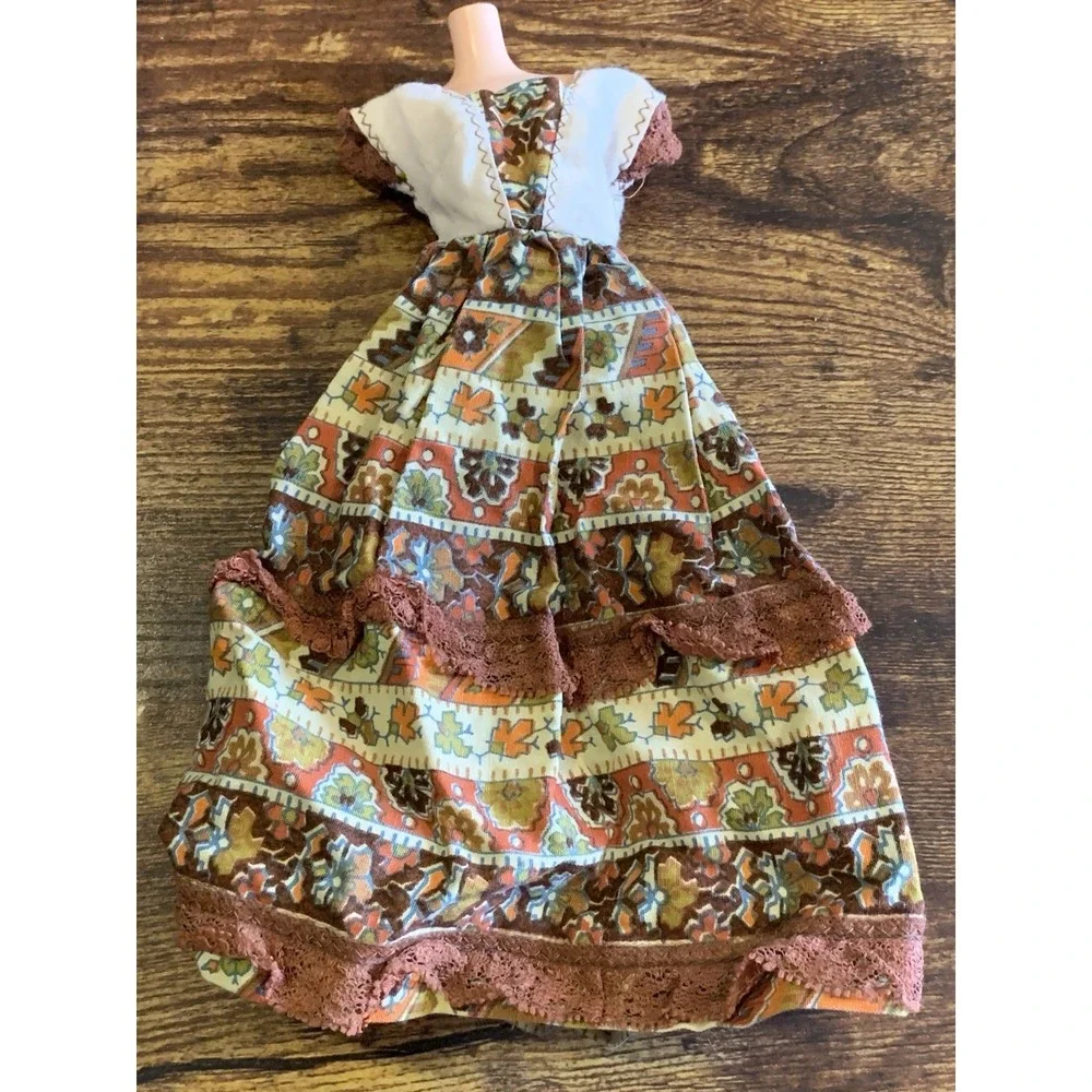 Vintage 1960 70s 's Barbie CLONE Fashion Doll DRESS Brown Orange Hippie  Gown