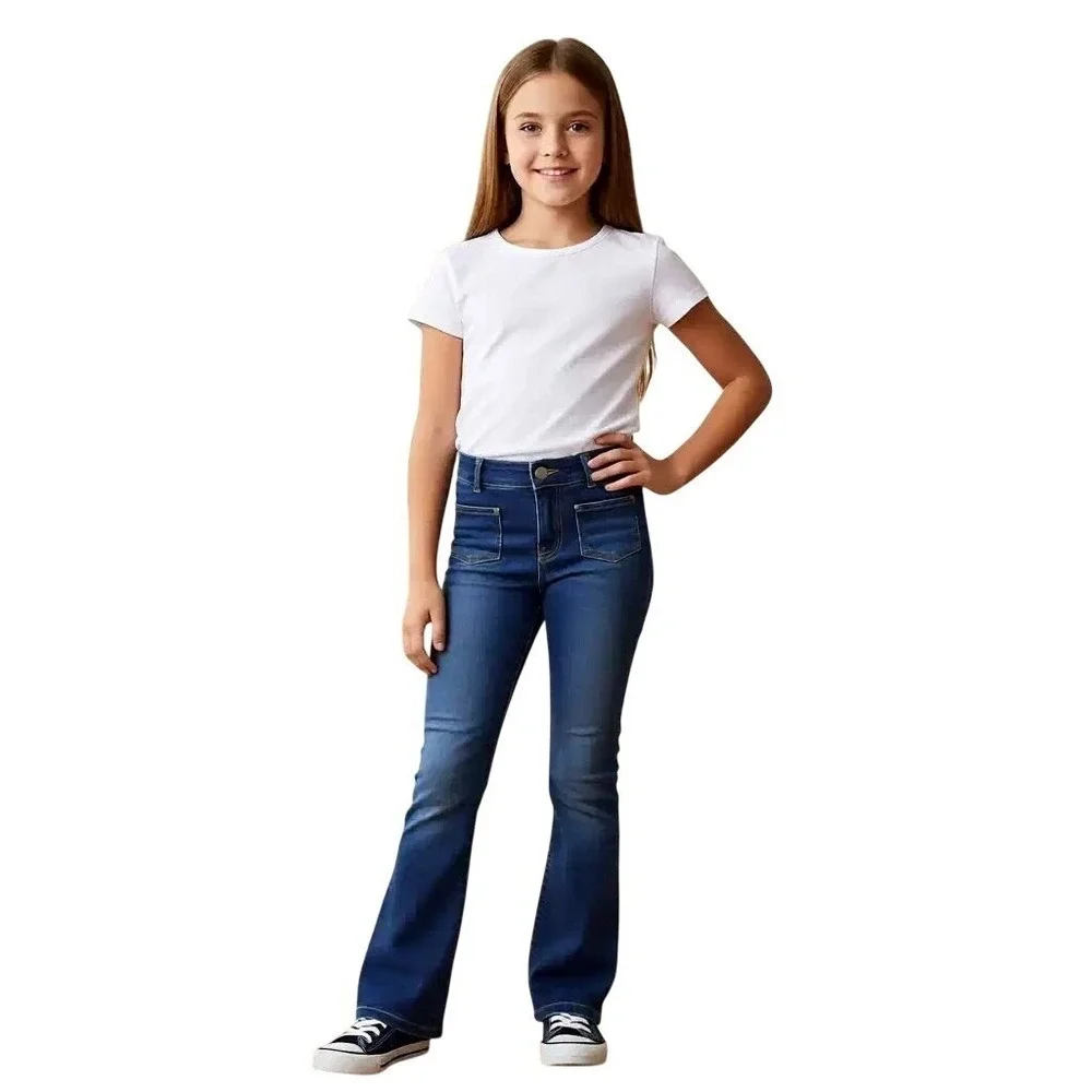 Levis Girls Flare Denim Dark Wash Adjustable Waist Stretch Jeans Size 12‎ NWT