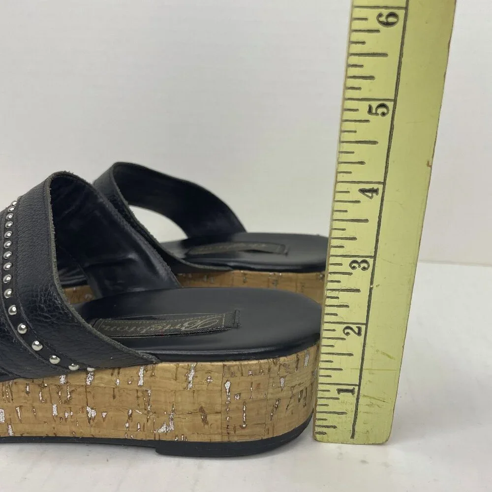Brighton Sandals Size 9 M Slip On Slides Black Silver Cork Wedge Heel Studded