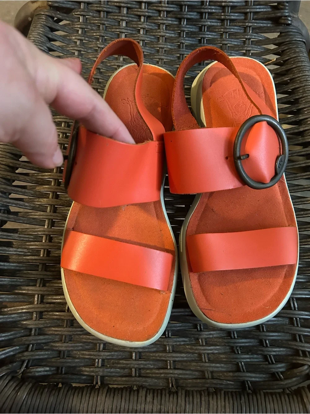 Orange Buckle Strap Sandals London fly leather
