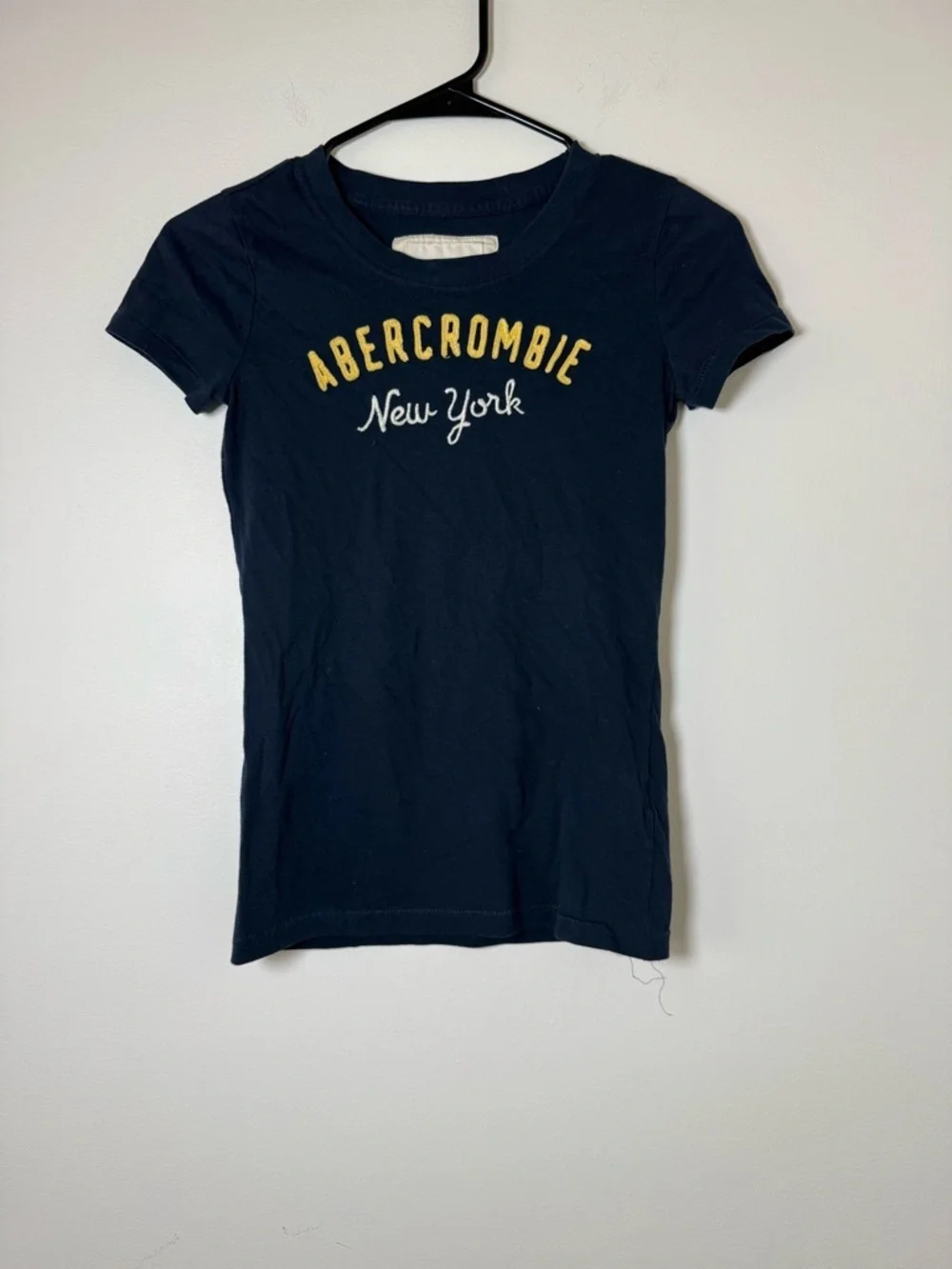 Abercrombie Kids Navy Logo Tee Large Fitted Baby Tee Y2K