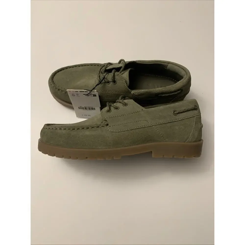 ZARA Boys Suede Moc Toe Shoes Green Lace Up Youth Size 3.5 EU 35 NWT