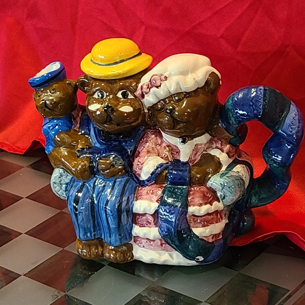 Glazed Ceramic Three Bears Teapot