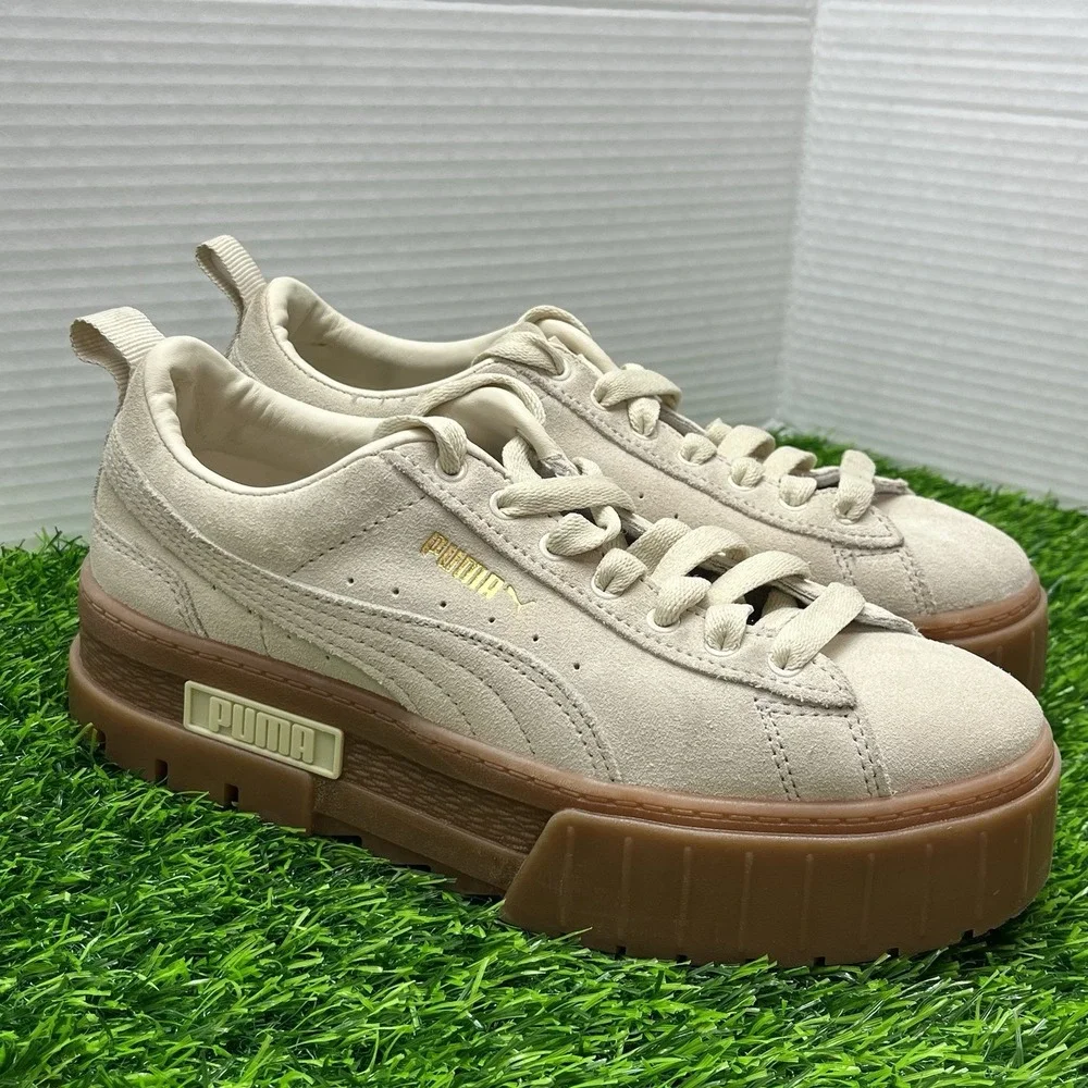 Puma Mayze Alpine Snow Cream Brushed Suede Platform Sneaker‎ Size 7.5 Athleisure