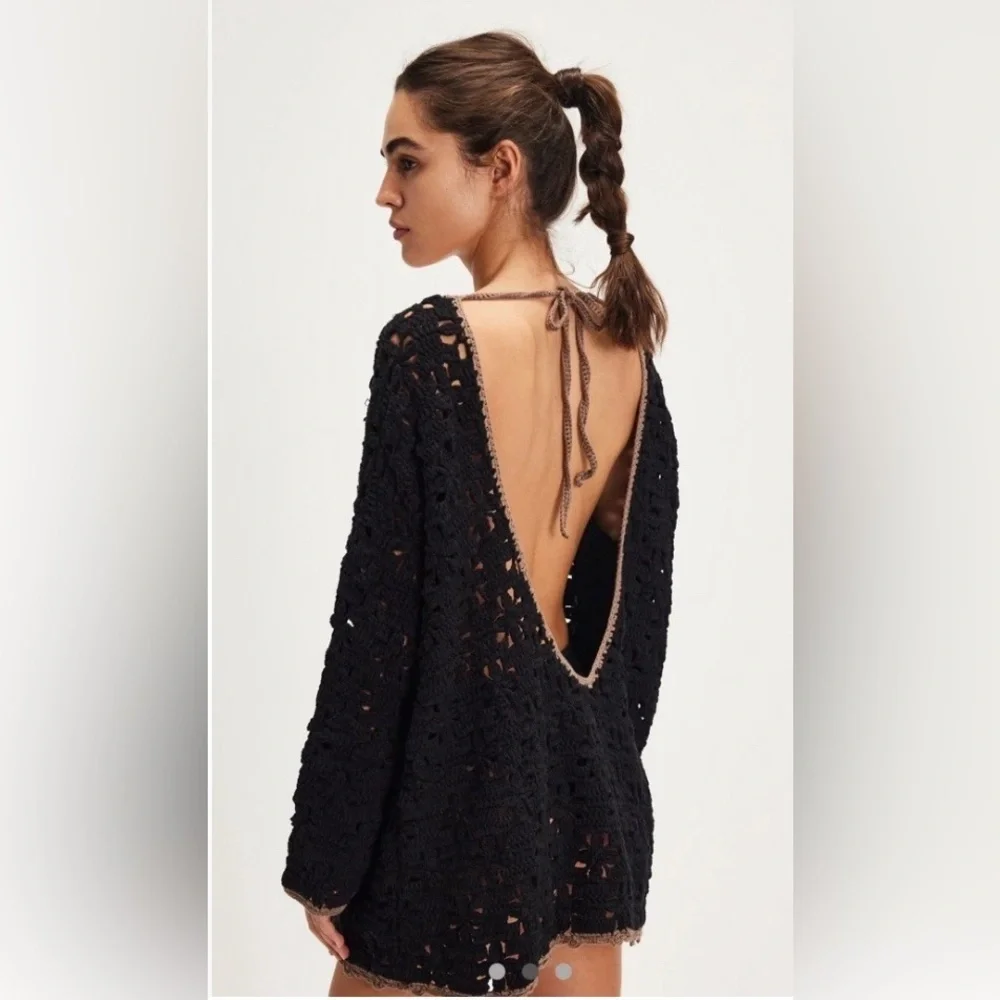 Free People Rue Crochet Tunic XS in Black NWT