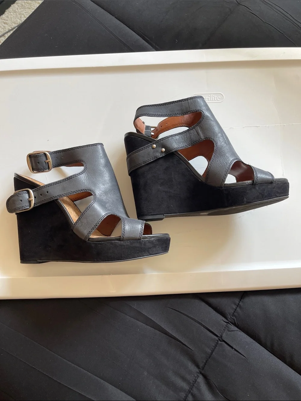 Lucky Brand Black Open-Toe Wedge Sandals