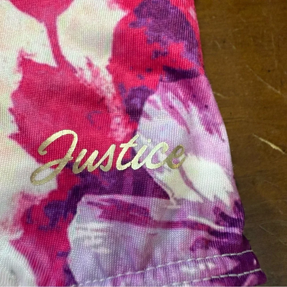 Justice Pink and Gold Floral gymnastics/dance/tumbling leotard. Preowned
