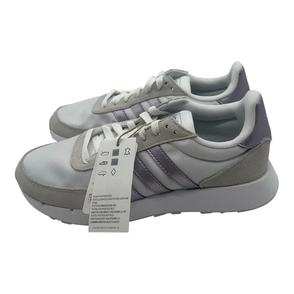 Adidas Run 60s 2.0‎ Running Shoes Womens Sz 9 White/Metallic Purple Sneakers