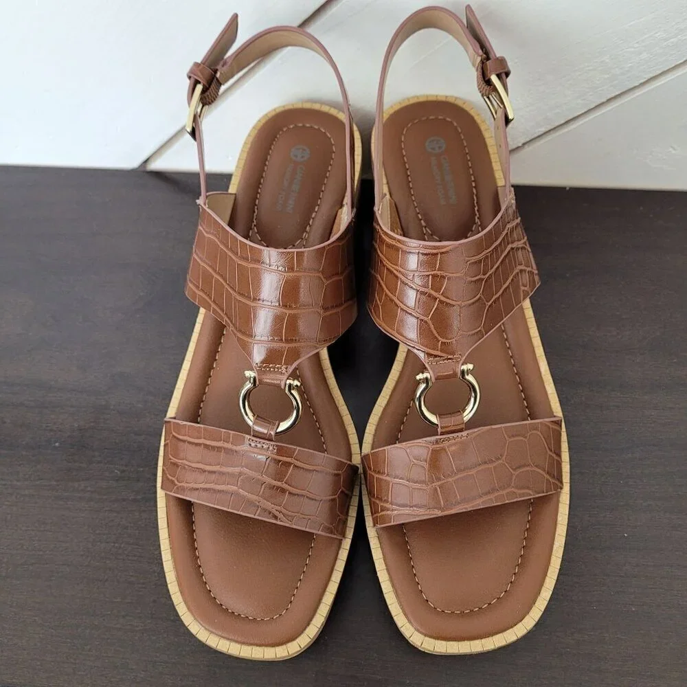 NEW Giani Bernini Harperr Memory Foam Platform  Cinnamon Croc  10 Sandals