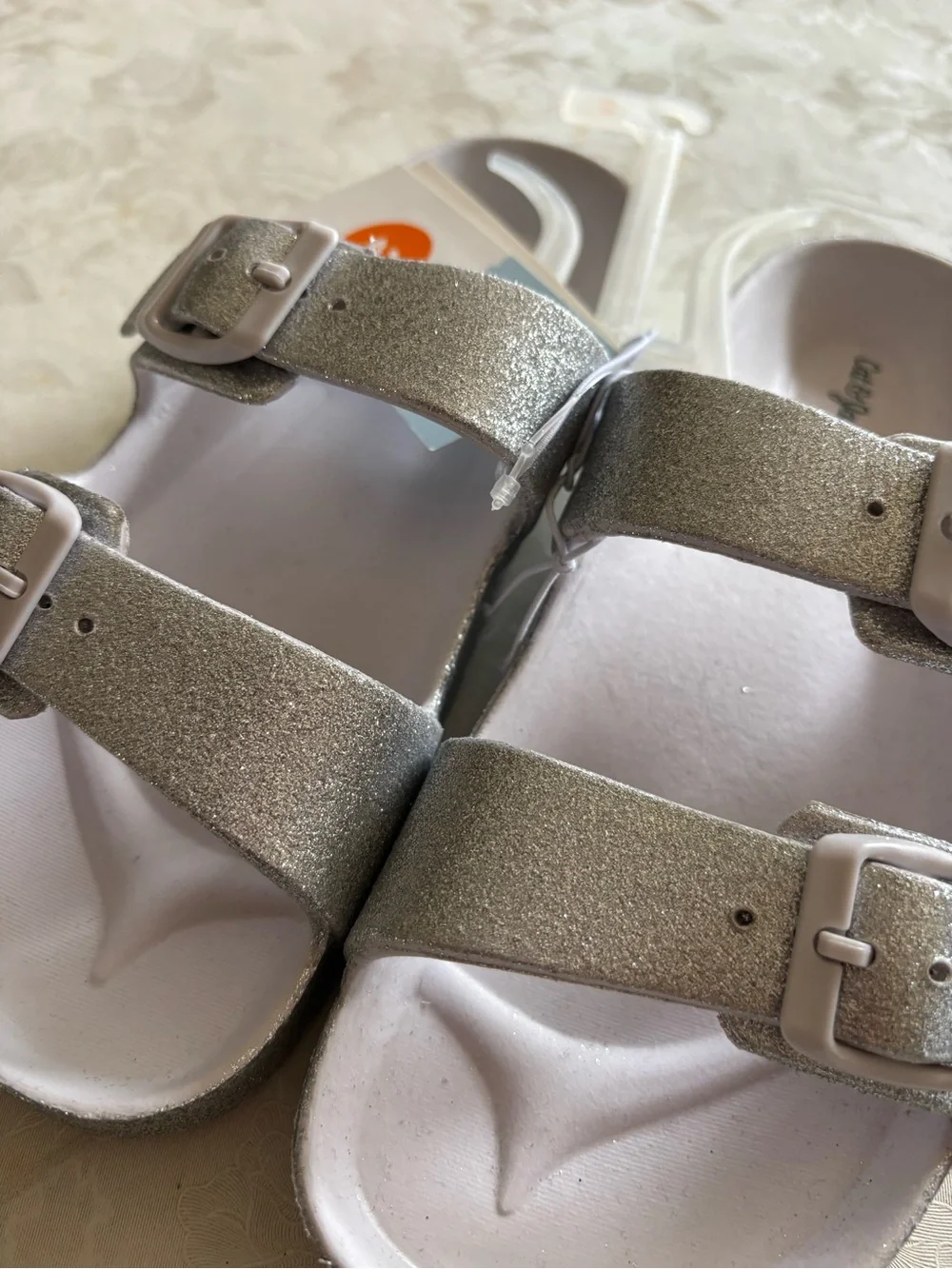Cat & Jack Silver Glitter Double-Buckle Kids Sandals size 2
