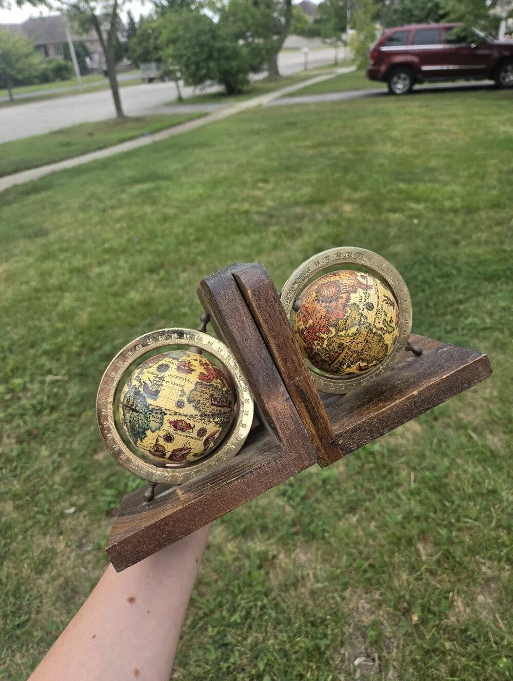 Vintage Gifts 'Round the World Japan Old World Map Globe Wooden Bookends Pair