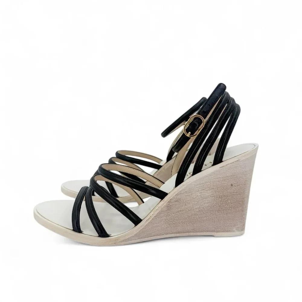 CHANEL Black & Eggshell CC Logo Wedge Heel Sandals IT38.5