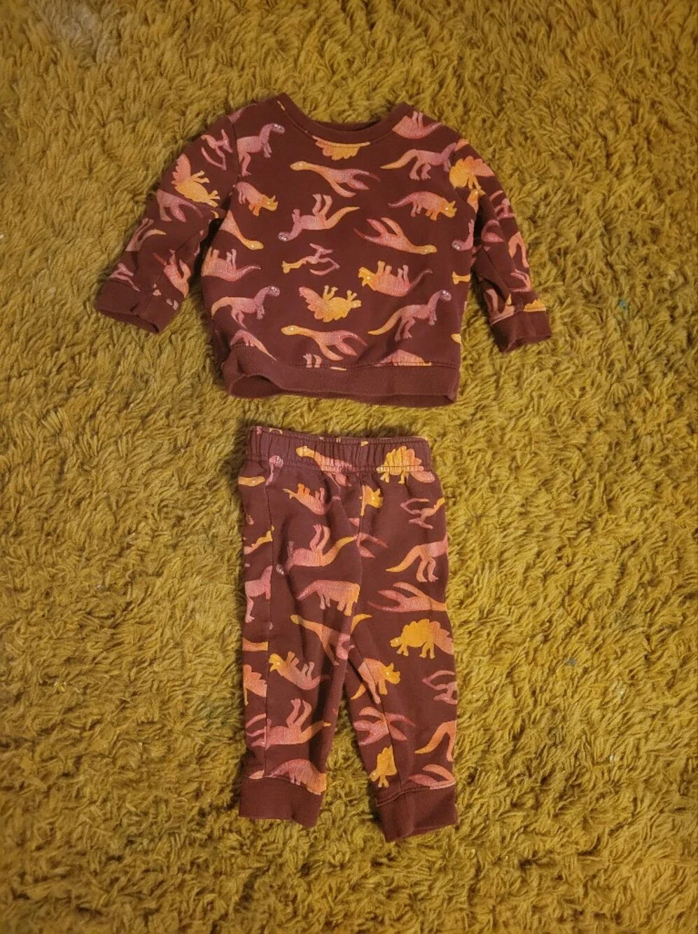 Kids Maroon Dinosaur Pajama Set - Cozy Long Sleeve Top & Pants