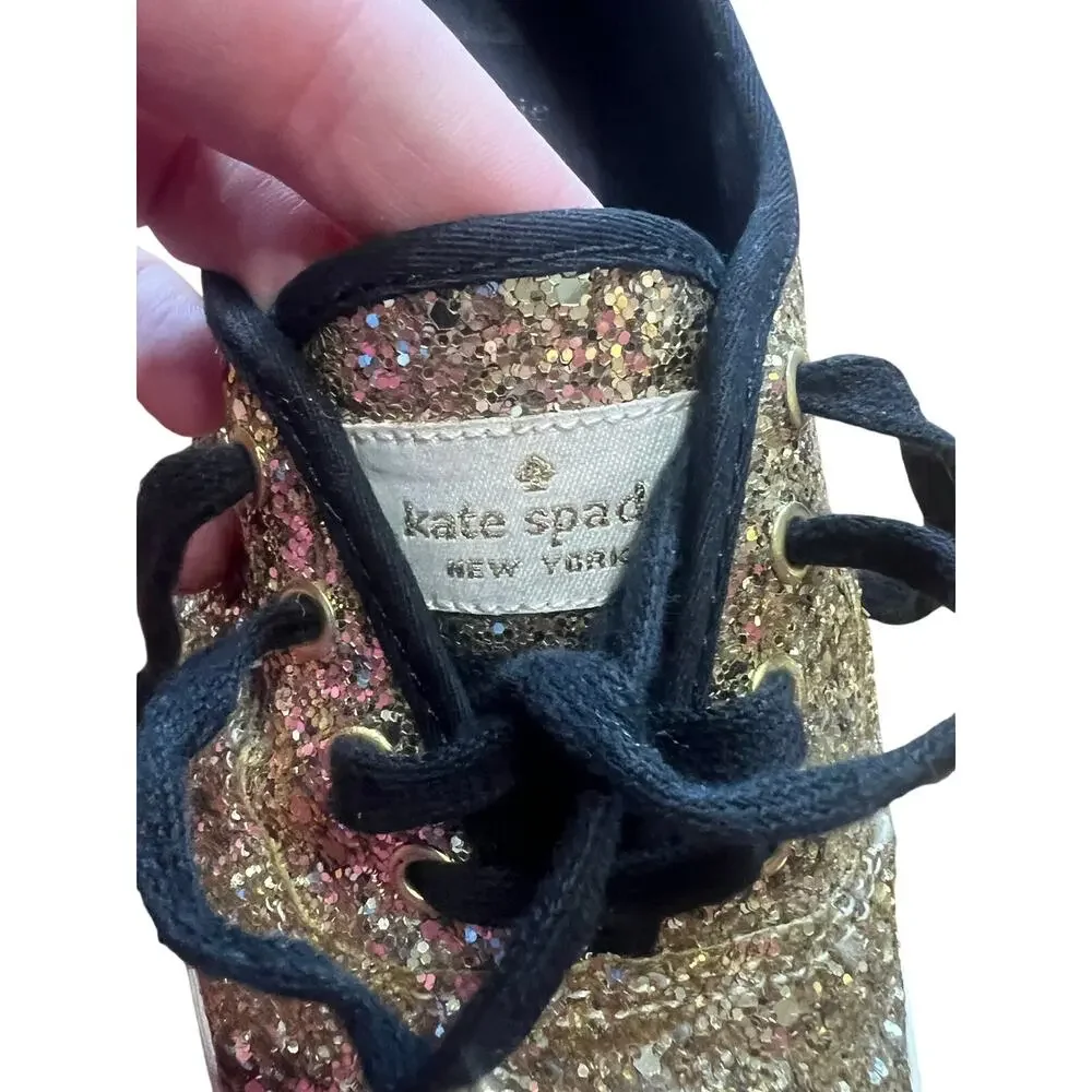 Kate Spade x Keds Champion Gold Glitter Sneakers Black Trim | Size 7