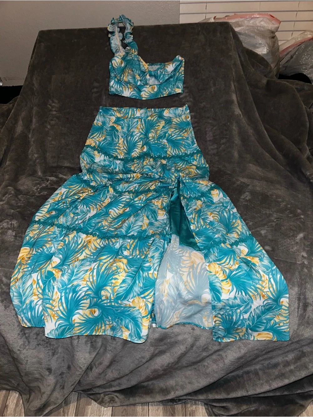 Tropical Teal Two-Piece Skirt Set