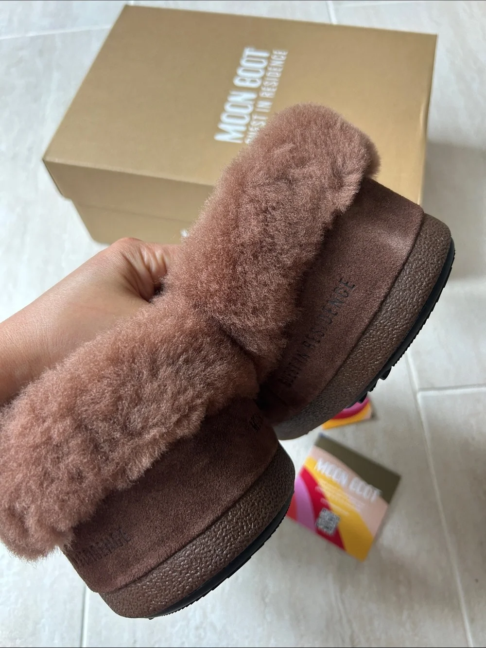Moon Boot suede faux fur mule. US 5-6
