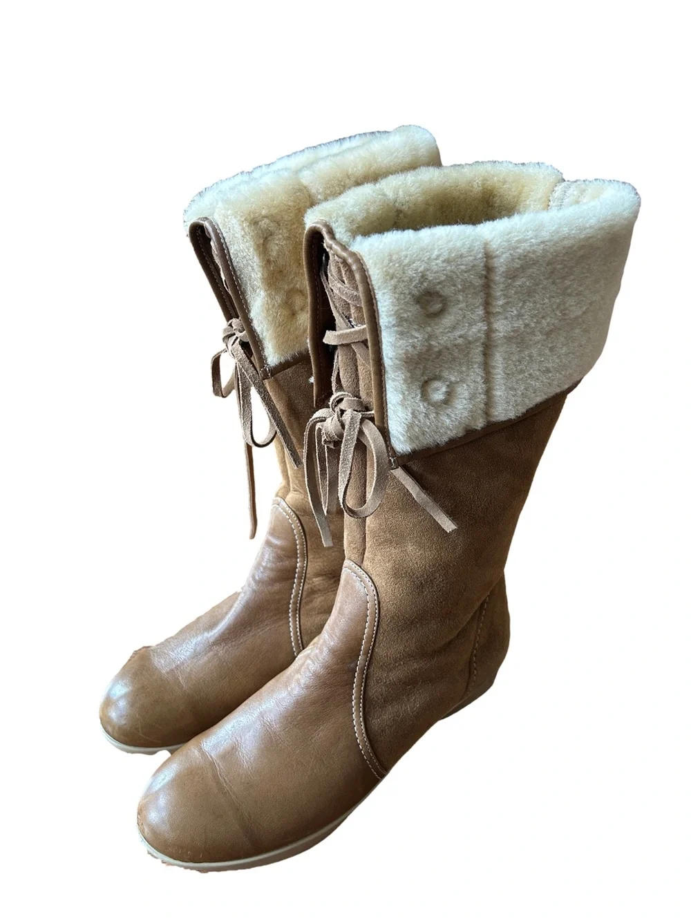 You By Crocs Lambswool Tall Winter Boots Tan Light Brown Suede Leather Size 10