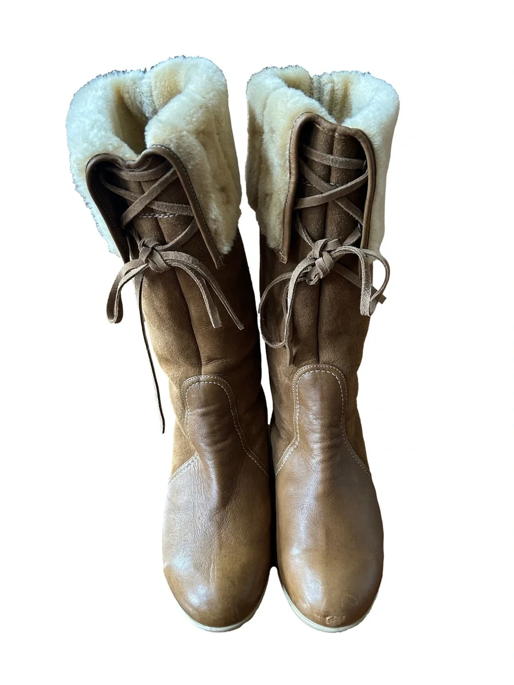 You By Crocs Lambswool Tall Winter Boots Tan Light Brown Suede Leather Size 10
