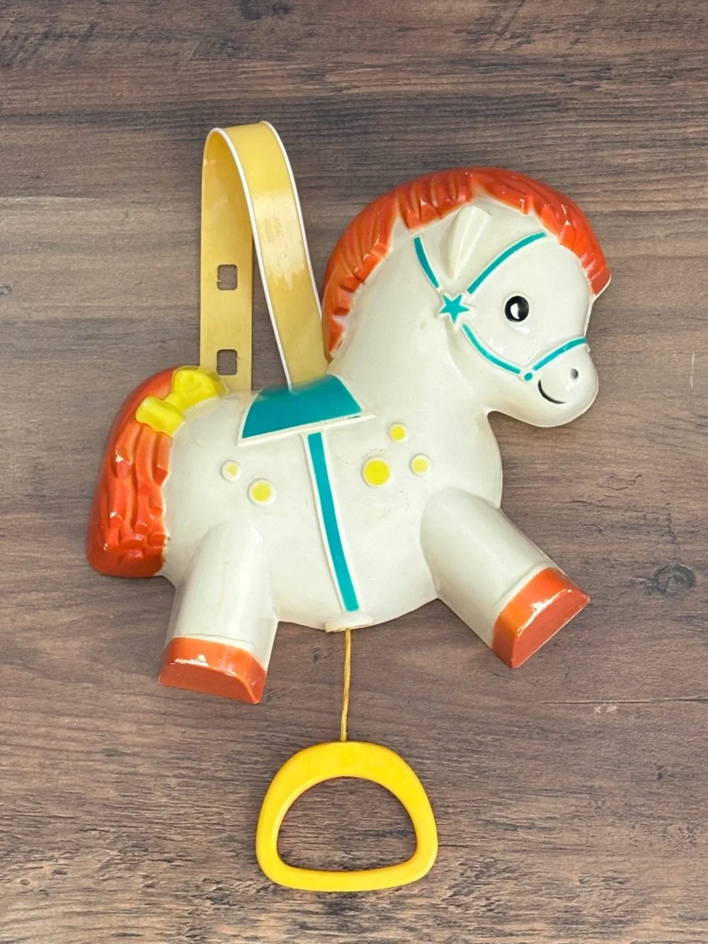VINTAGE 1968 Fisher Price Pony Music Box Musical Pull String Crib Baby Toy #190