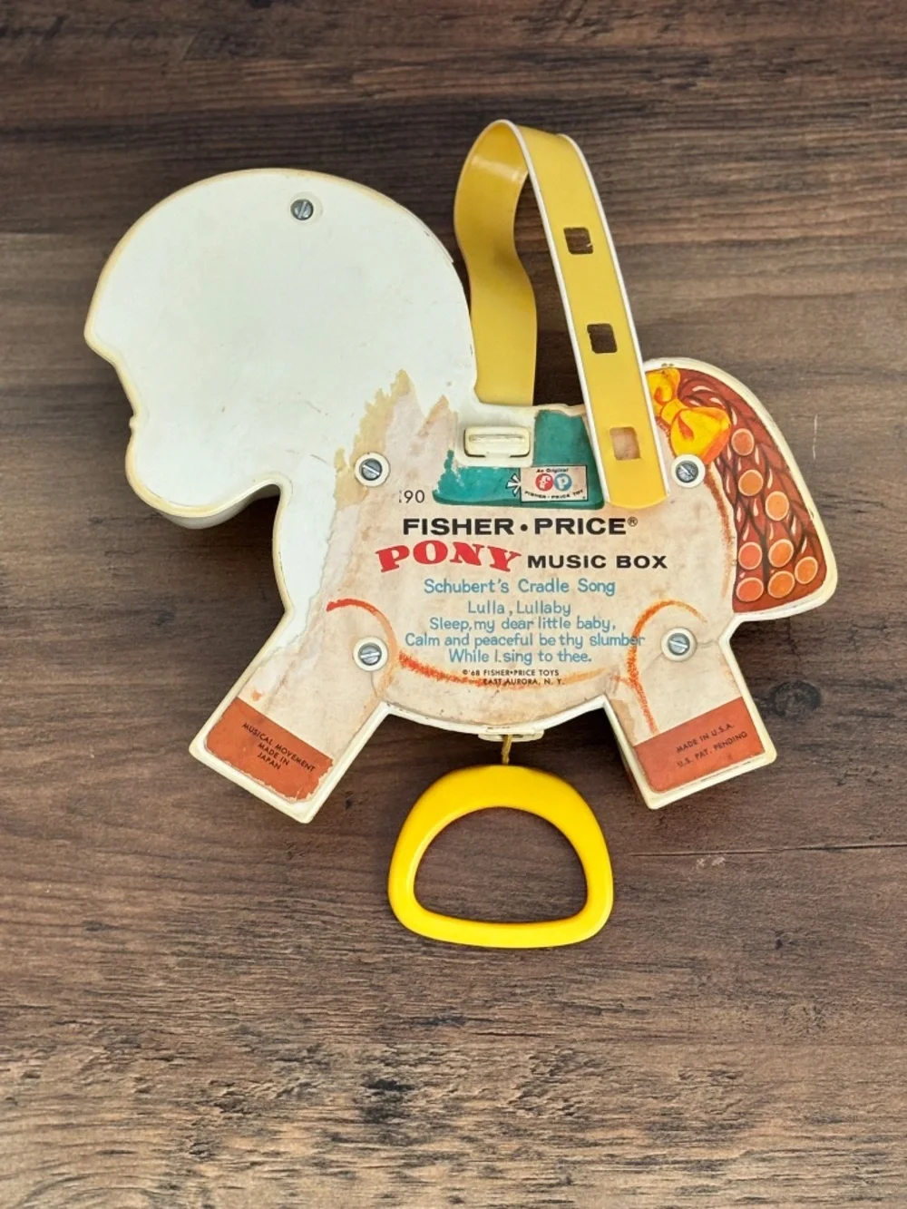 VINTAGE 1968 Fisher Price Pony Music Box Musical Pull String Crib Baby Toy #190