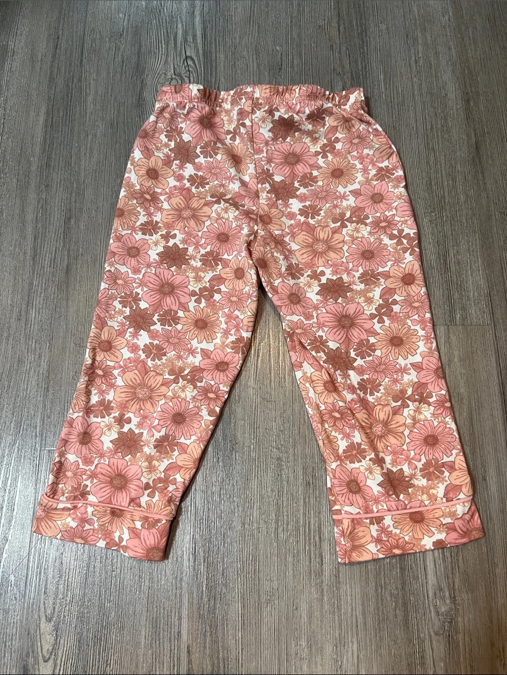 Girls' Floral Pink Button-Front Pajama Set with Scrunchie- Size 2T