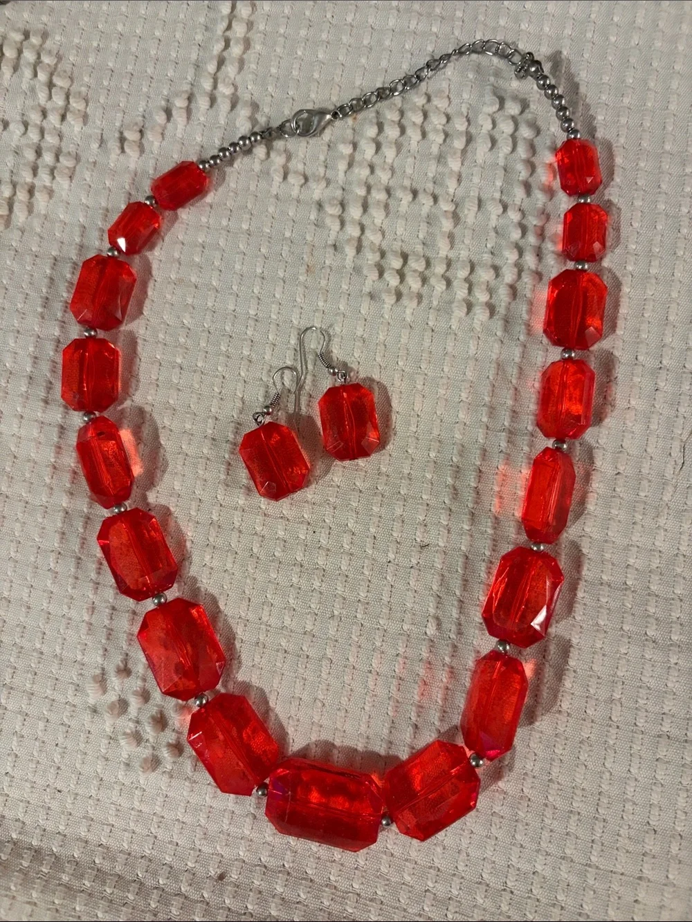 Red Faceted Bead Necklace and Earring Set - Women Jewelry