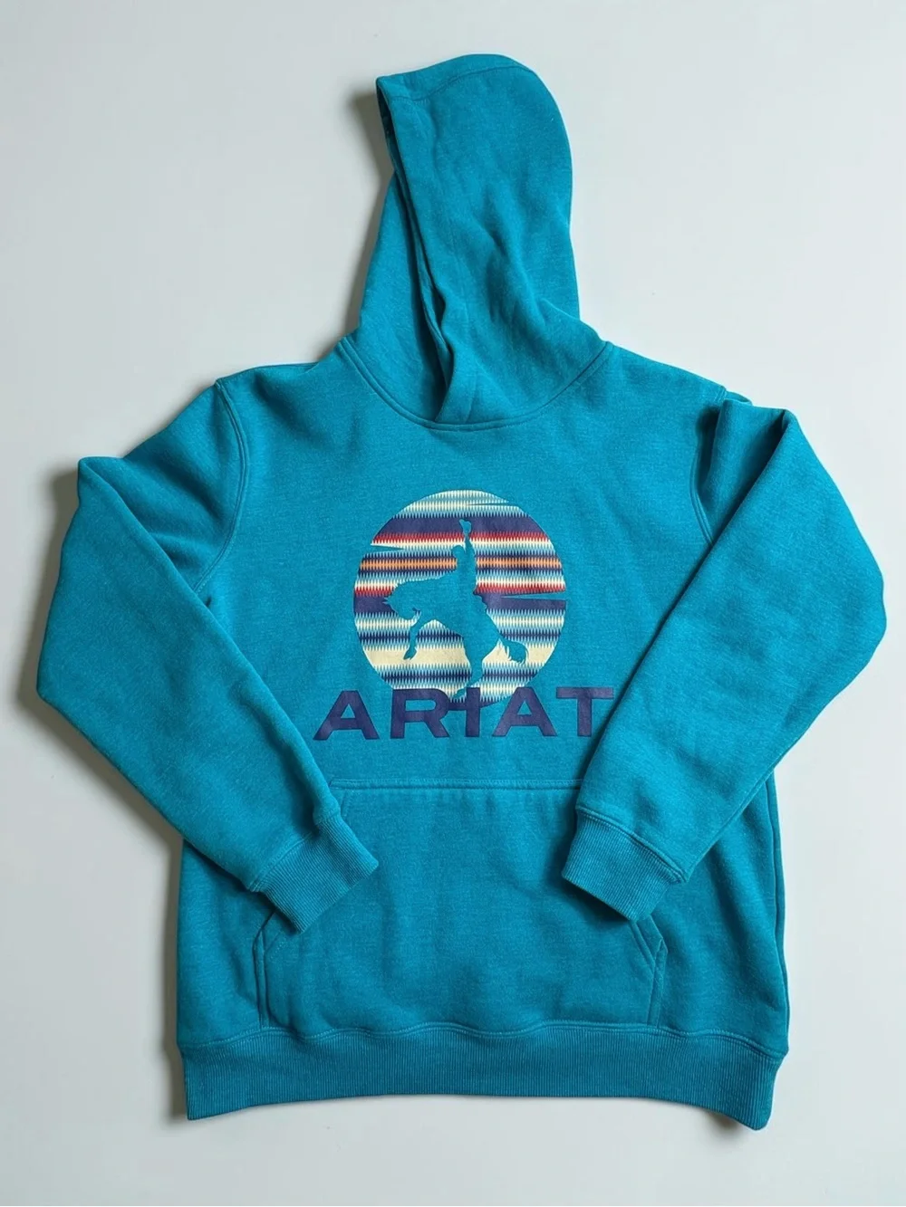 Ariat Boys In Motion Tile Blue Bronco Graphic Hoodie Size L 14/16