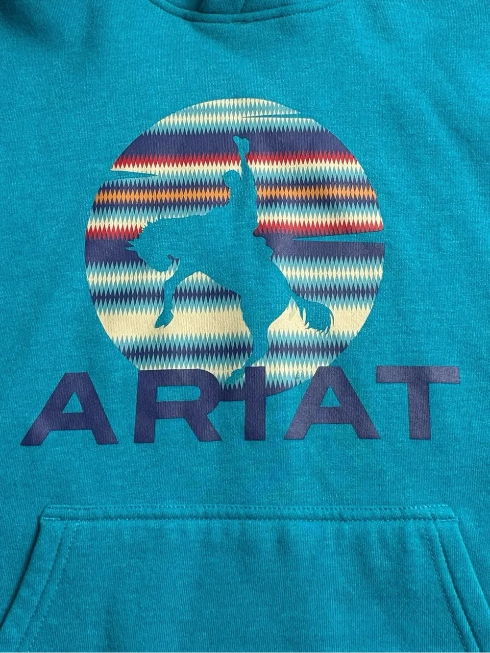 Ariat Boys In Motion Tile Blue Bronco Graphic Hoodie Size L 14/16
