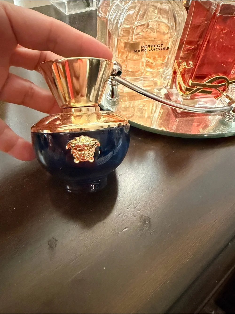 Versace Dylan Blue Decorative Accent Bottle - Blue & Gold