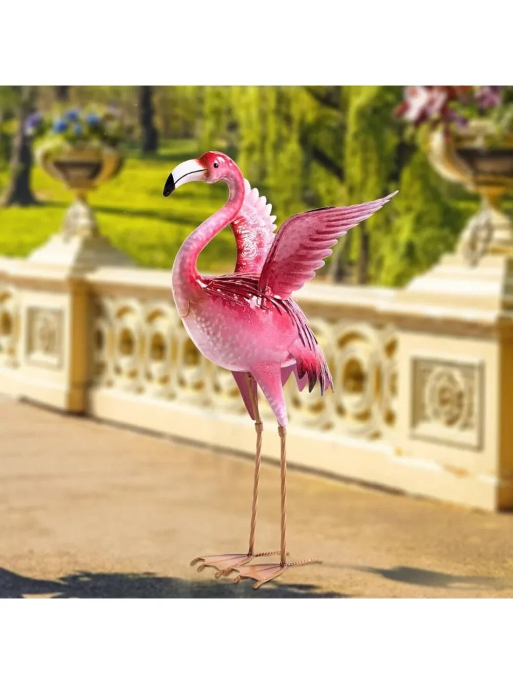Charming Pink Flamingo Garden Statue - Outdoor Metal Bird Yard Art Decor