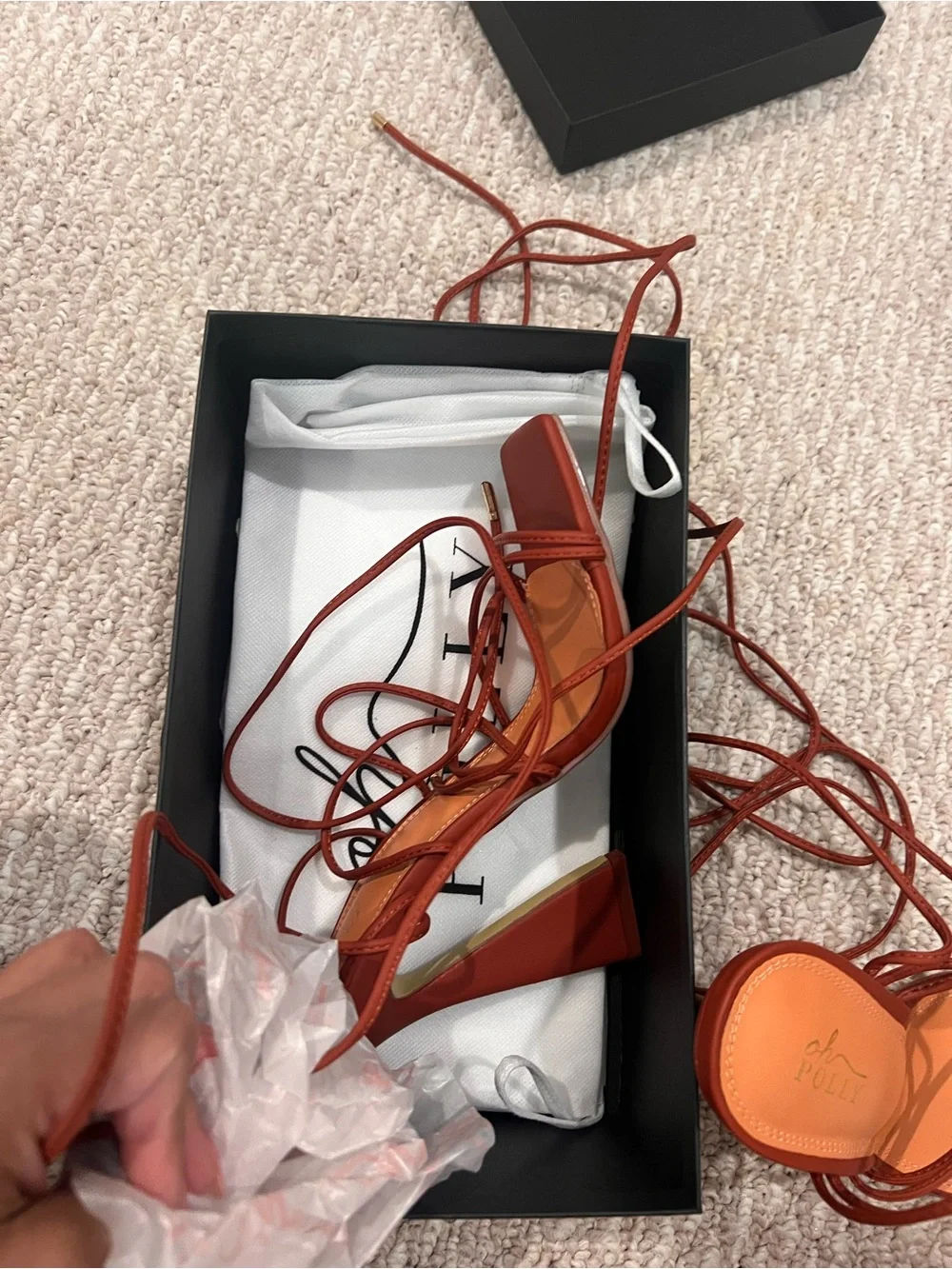 Oh Polly Rust Lace-Up Block Heel Sandals