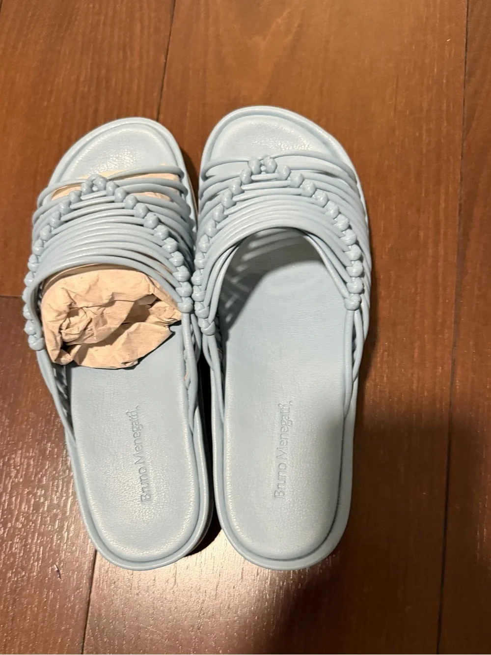 Bruno Menegatti Light Blue Leather Platform Slide Sandals Knotted Strap new 8