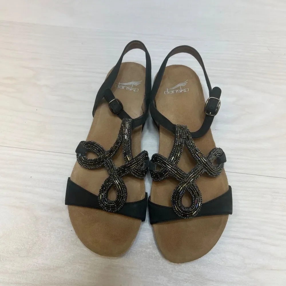 Dansko Reeta Sandals Womens Size 40 Black Beaded Leather Comfort‎ Casual Shoes