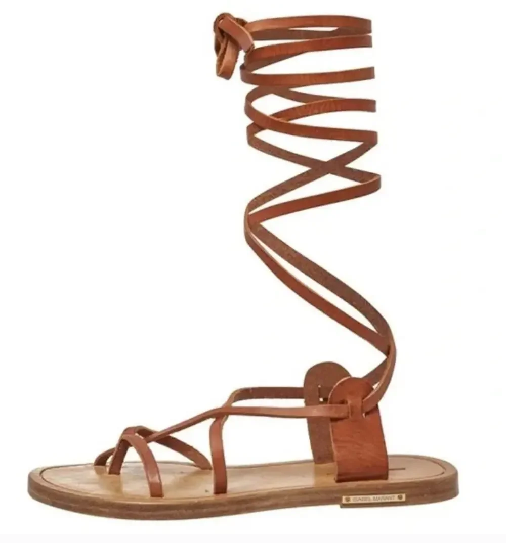 Isabel Marant Brown Leather Wrap Sandals