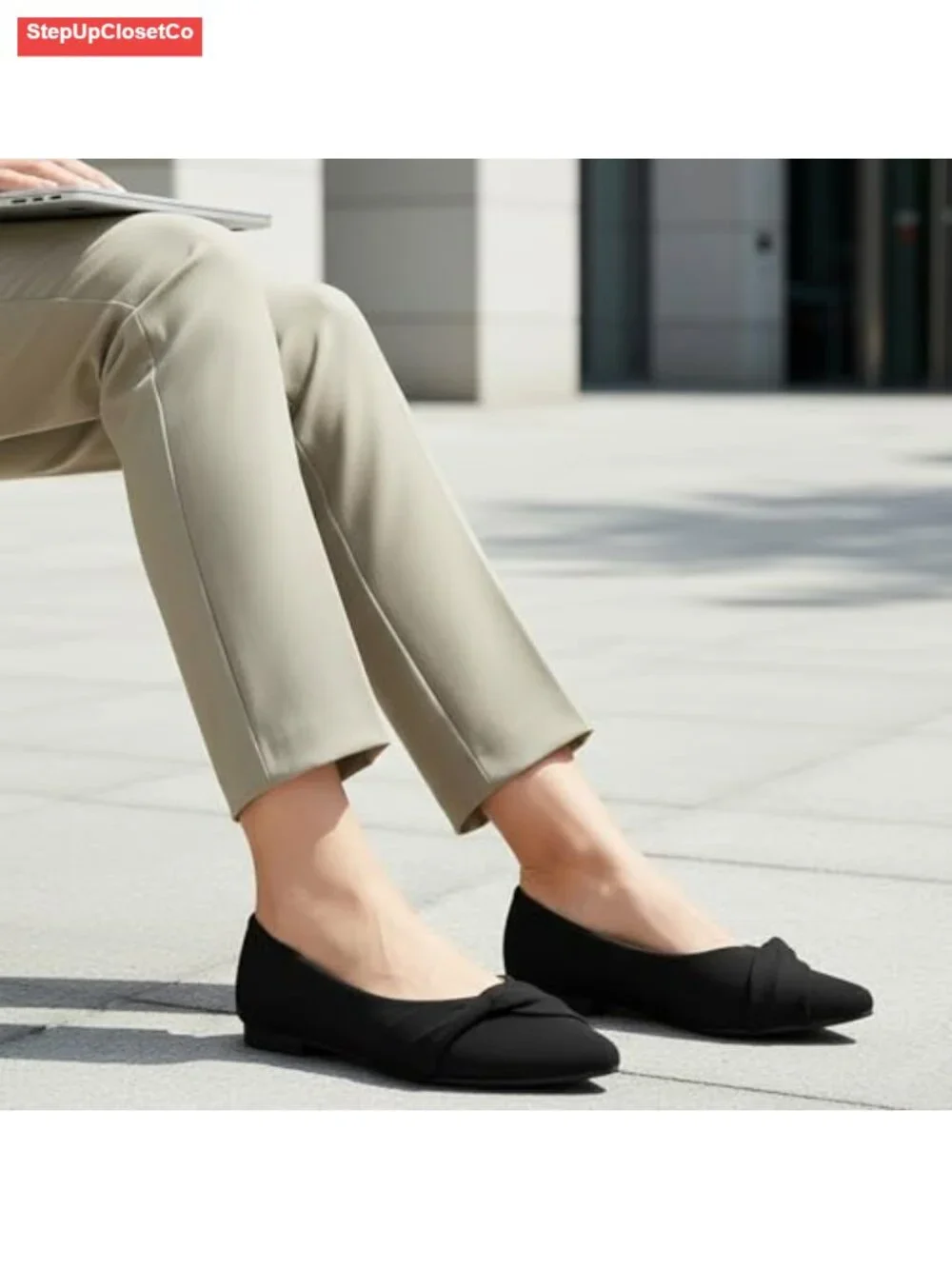 Women's Pointed Toe Suede Bow Ballet Flats - Slip On Dress Shoes
