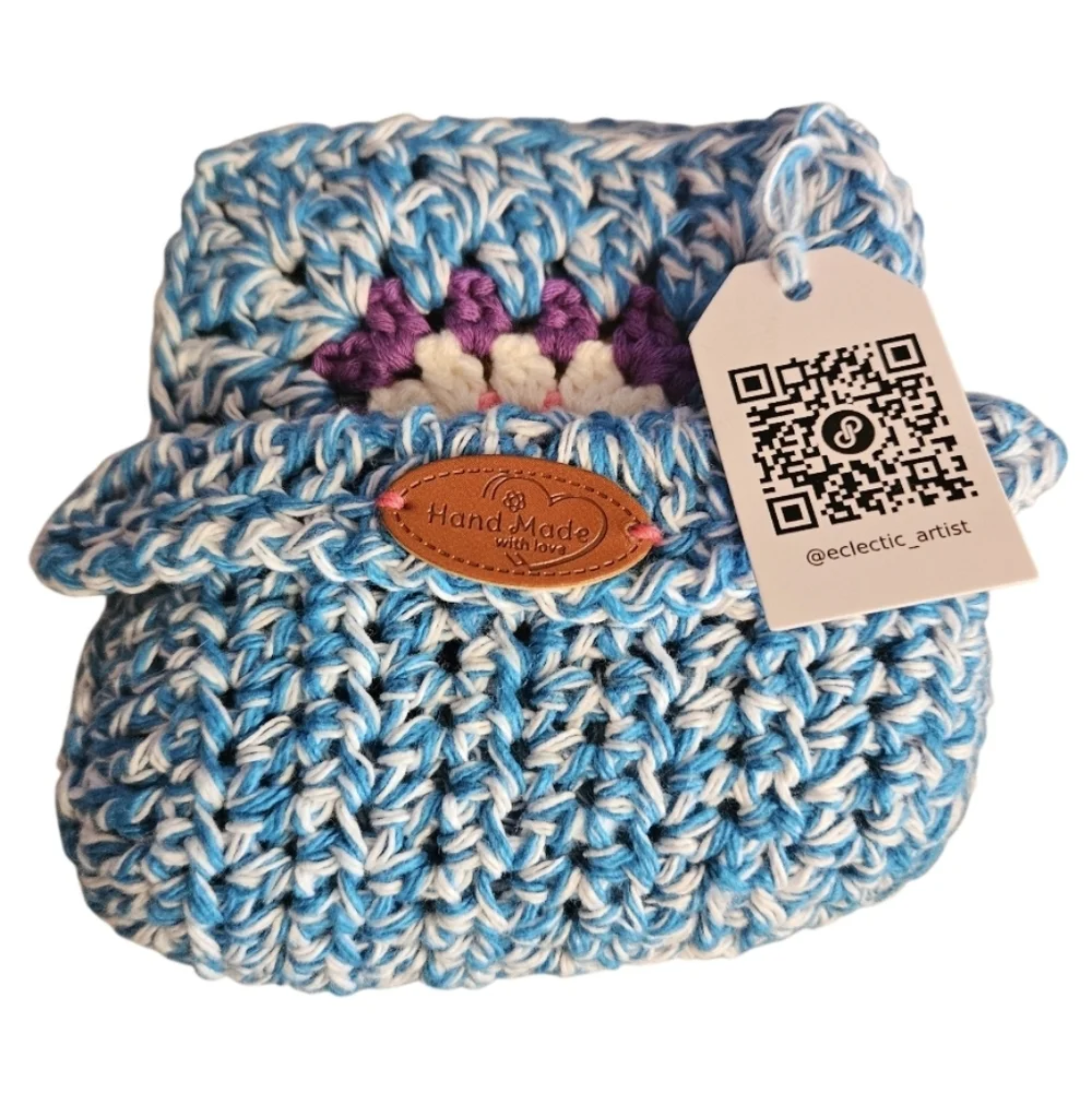 Handmade Turquoise Marl Crochet Granny Square 4-pc Coasters Set 100% Cotton
