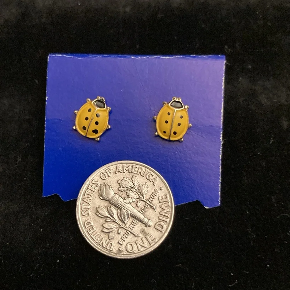 Cute Enamel LADYBUG EARRINGS; pierced posts