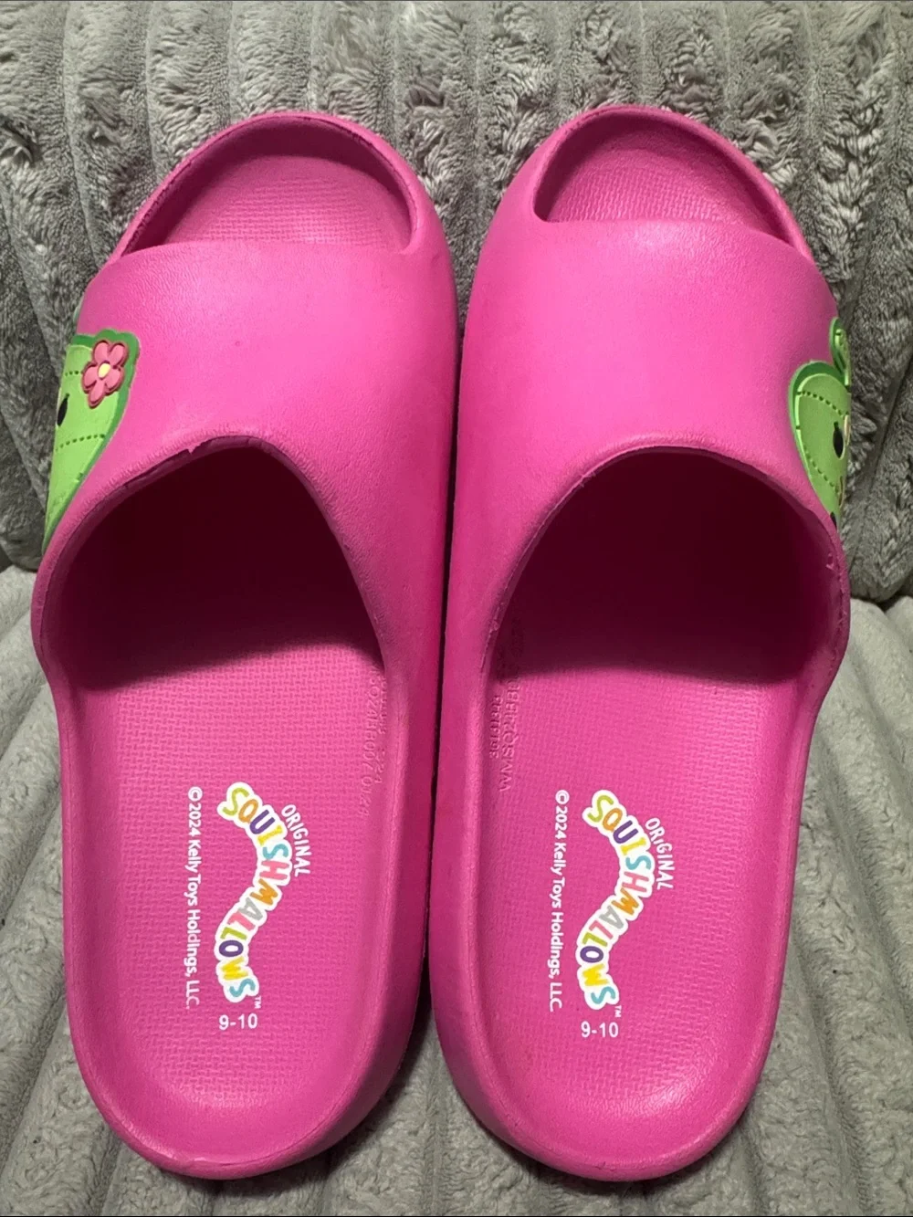 Squishmallows Hot Pink Slide Sandals with Green Cactus Charm