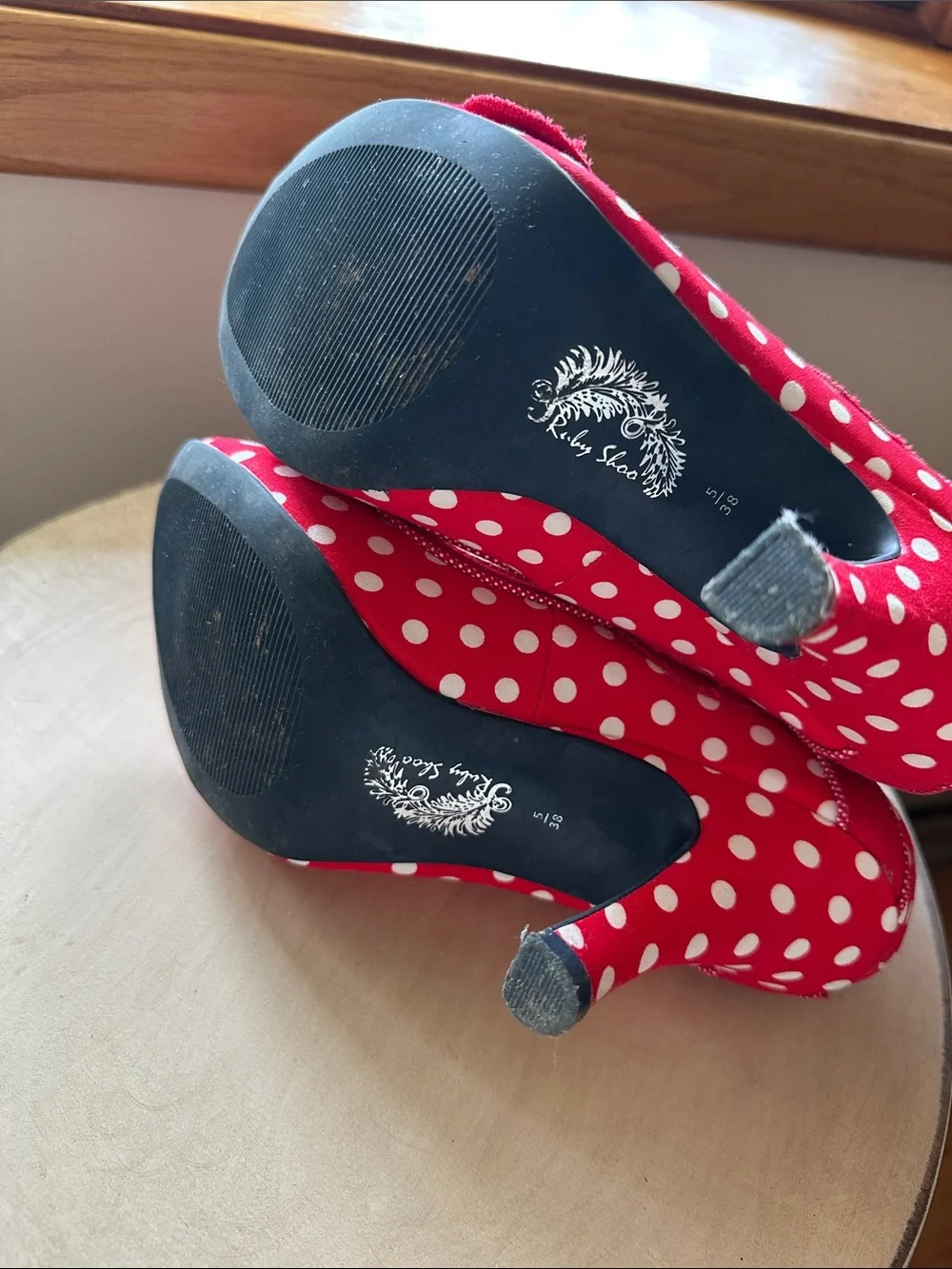Ruby Shoo Red Polka Dot Women's High Heel Pumps with Flower Accent