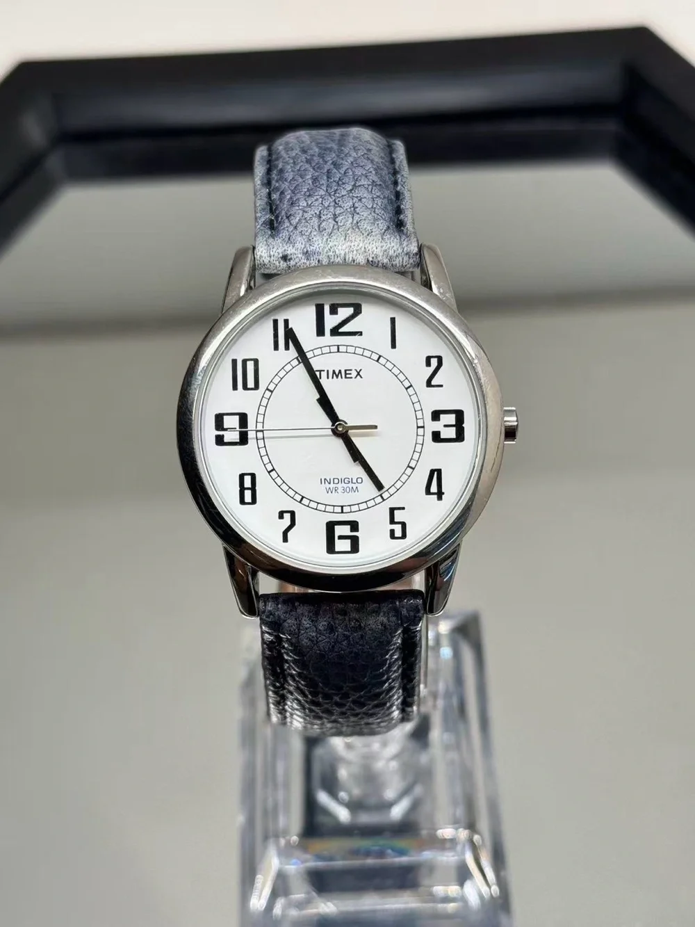 Timex Indiglo WR30M Quartz 35mm White Dial Leather Men Watch New Battery Runs
