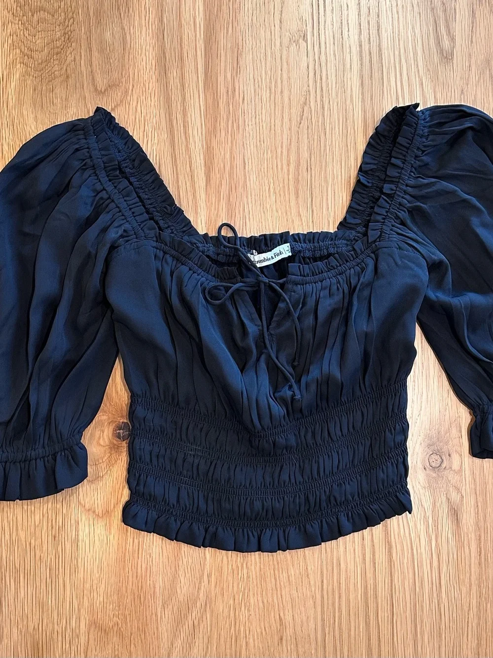 Abercrombie & Fitch Black Smocked Peasant Blouse