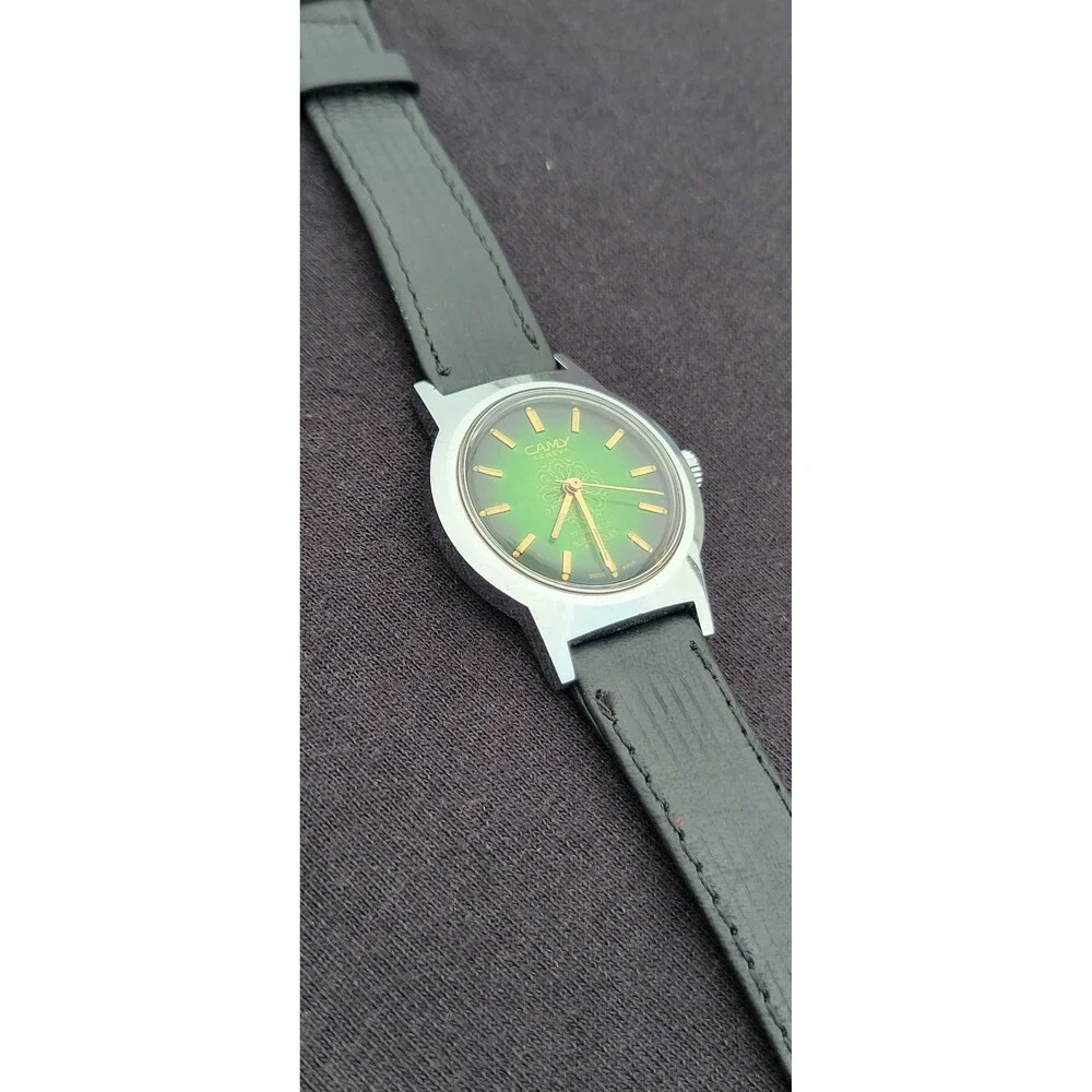 Vintage Camy Sinusflex Watch 17 Jewels Mechanical Green Gradient Dial Gold