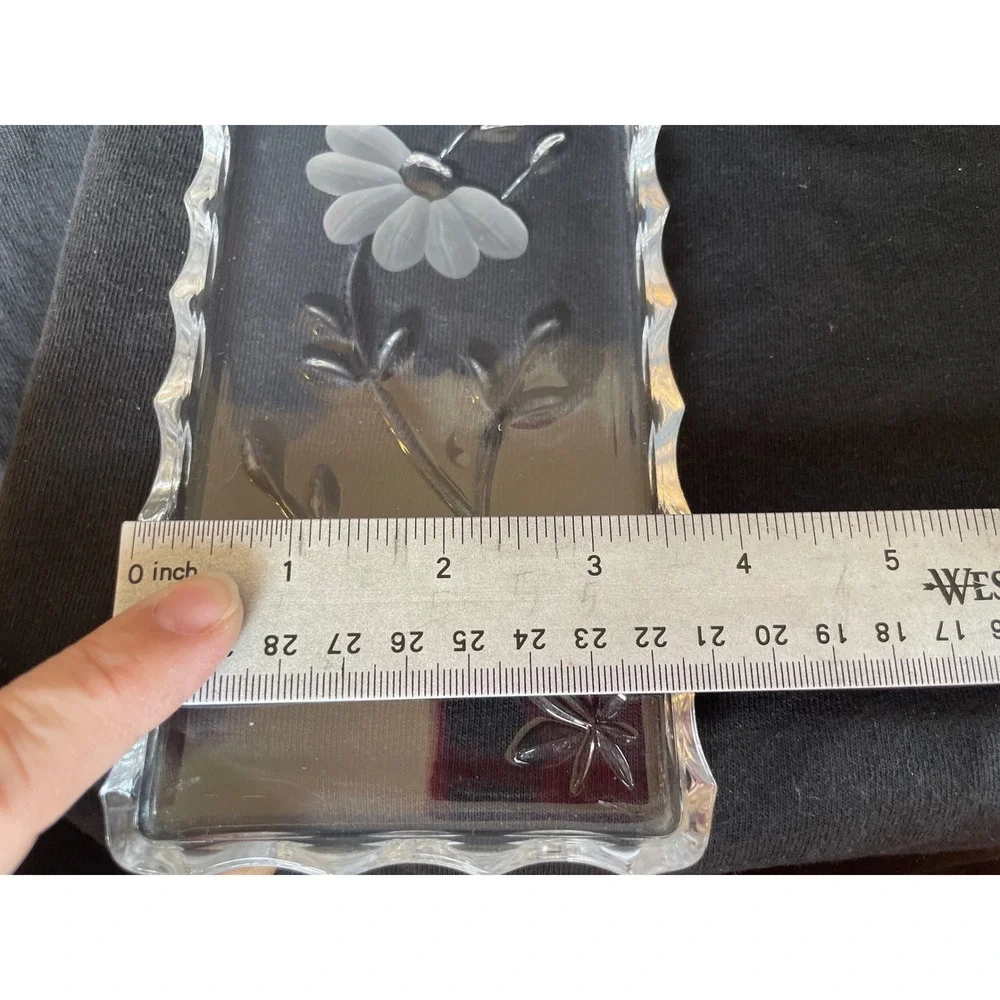 Vintage‎ Princess House Frosted Daisy Crystal Trinket Tray and Lidded Jar Set
