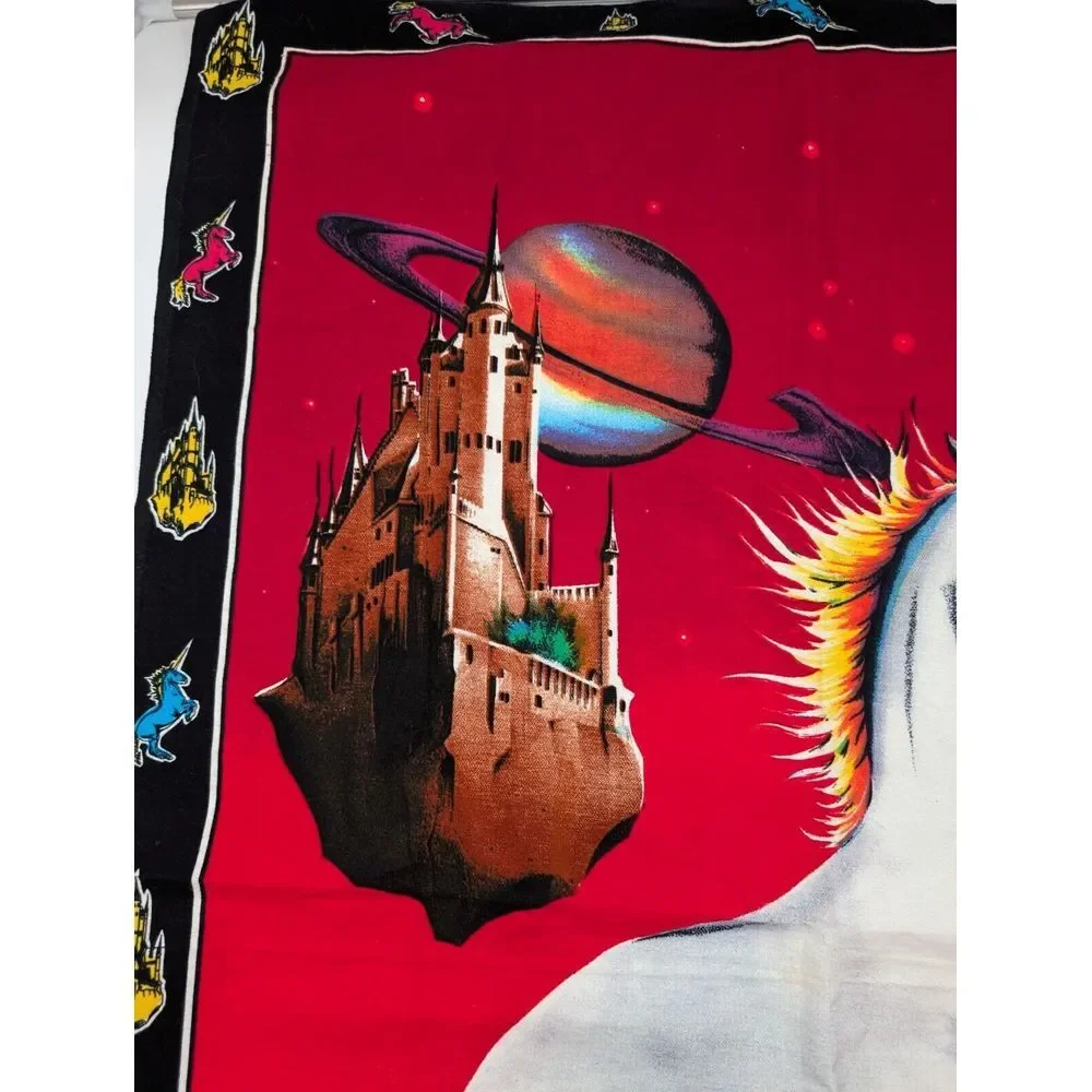 Vintage ATC NY Unicorn Fantasy Tapestry‎ Psychedelic Space Castle 80s Wall Art