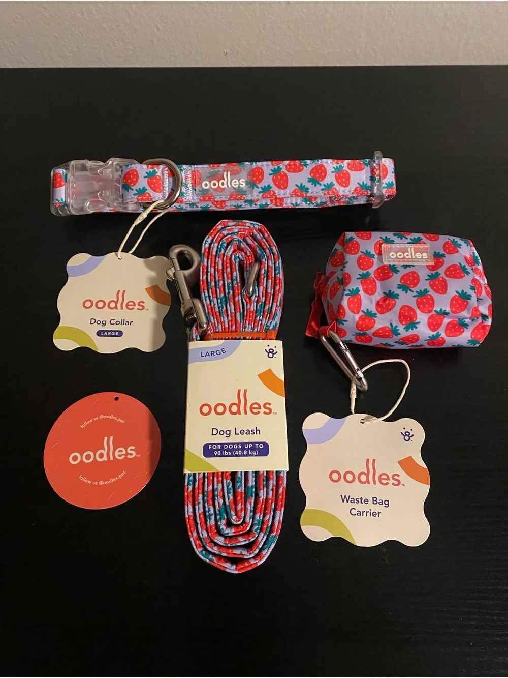Oodles Strawberry Dog Walking 3 Piece Set size Large