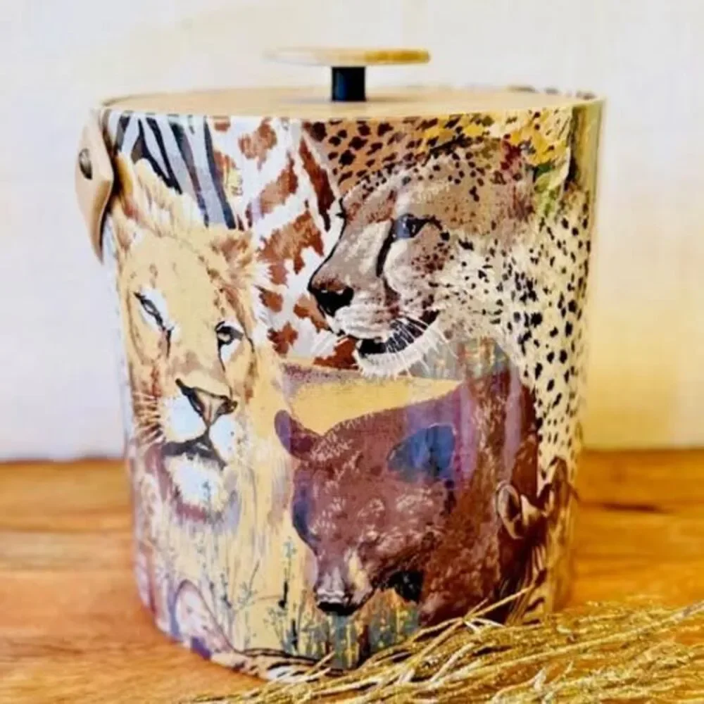 Vintage Safari, Lion, Leopard, Camel, Tiger, Bear Vinyl Bar Ice Bucket
