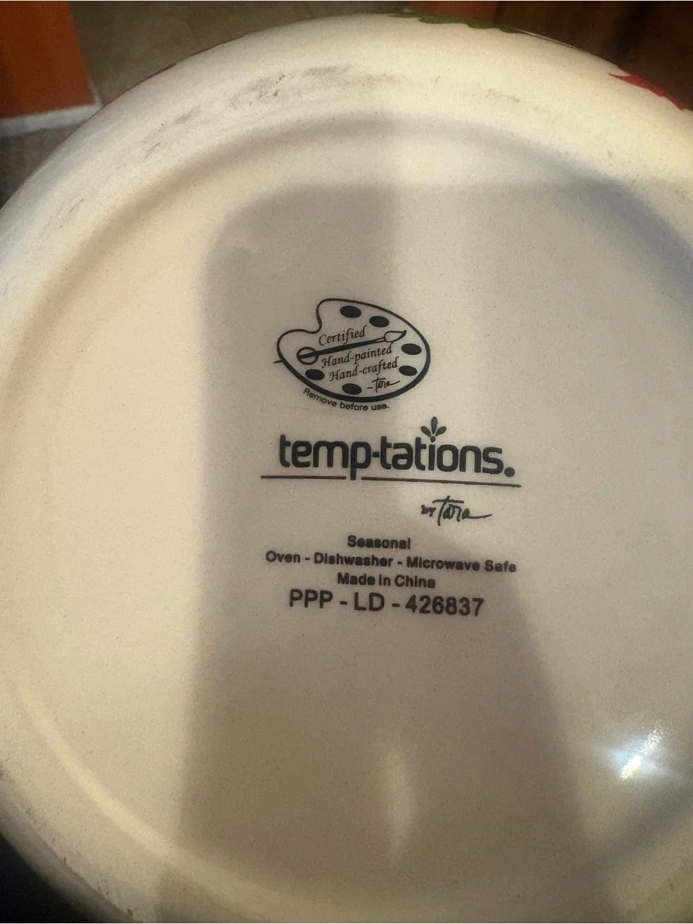 Large Temp-tations Crock with handles.  Harvest Pattern