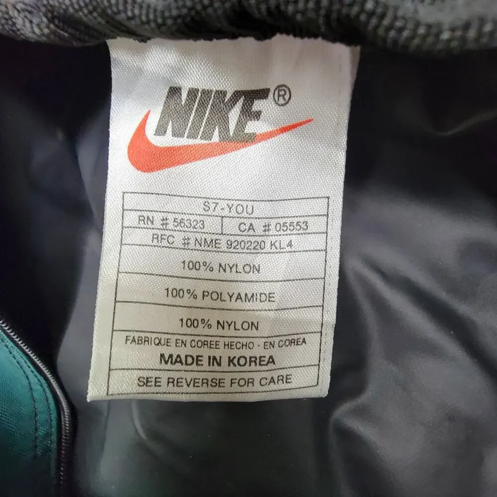 Vintage 90s Nike Duffle Bag Green Black Large Gym Travel Swoosh Made In Korea